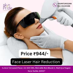 Get smooth, hair-free facial skin at an affordable price. Our advanced face laser hair reduction treatment is now available for just ₹944. Book your appointment today.