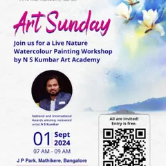 The official poster for our "Art Sunday" live nature watercolor painting workshop at JP Park, Bangalore.