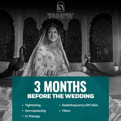 Three months before your wedding, we focus on tightening and refining. This is the ideal window for treatments like Radiofrequency (RF) skin tightening, dermaplaning for smooth texture, and fillers to enhance your features.