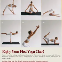 Your first class is about presence, not perfection. This series of images shows the progression of a simple flow, reminding you that it doesn't matter if you can touch your toes, only that you show up for yourself.