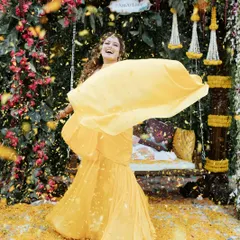 The pure, uninhibited joy of a Haldi ceremony! We love creating vibrant, colourful spaces where brides can just be themselves, laugh out loud, and twirl in a shower of marigolds. This is happiness in a single frame. 💛