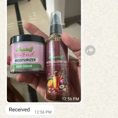 A customer sent this photo after receiving their Almond Moisturizer and Skin Glow Oil. It makes me so happy to see you excited about your Neelayambary products.