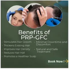 I believe in clear, tangible benefits. This graphic outlines what you can expect from PRP-GFC treatments: stimulated growth, thicker existing hair, improved density, reduced hair fall, and a healthier scalp, all with minimal downtime.