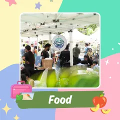 Food is a key part of the experience! This graphic highlights that you'll always find delicious options to refuel during your day of shopping and play.