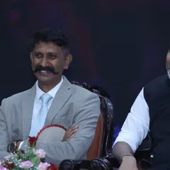 On stage at the 852nd Jayanti Mahotsav of Sri Guru Shivayogi Siddharameshwara at Bangalore Palace Grounds. It is an honour to participate in events that celebrate our rich cultural and spiritual heritage.