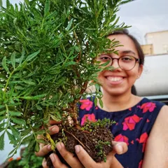 A happy smile while getting my hands dirty. This plant is ready for a new home, and repotting is one of my favorite therapeutic gardening activities.