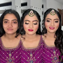 The magic of makeup is in revealing the beauty that's already there. This before and after shows a complete transformation, using color correction and airbrush foundation to create a flawless, even-toned complexion for a stunning Roka ceremony look.