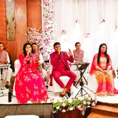 On stage with my team of singers and musicians for a musical engagement. We don't just entertain; we become a part of the celebration.