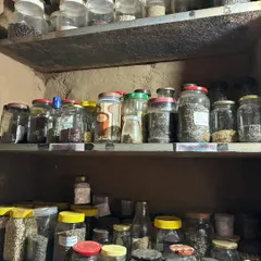 This is my personal seed bank. I collect and store seeds from various plants in these recycled jars, which is a core practice of permaculture. It allows me to be self-reliant and share a wide variety of plants with the community.