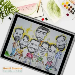 The digitally displayed version of the colored group caricature. This format is perfect for sharing online or for making high-quality prints.