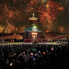 A truly magical moment at Kedarnath Temple during a fireworks display. Capturing this blend of spiritual devotion and celebration against the Himalayan backdrop was an unforgettable experience in pilgrimage photography.
