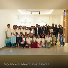 Together we build more than just spaces. A group photo of our entire BoxUp family at the opening of our new office. This is the team that makes the magic happen.