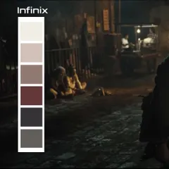 The foundational color palette developed for the Infinix ad. This mood board guided the costume choices, ensuring every piece of clothing aligned with the campaign's dark, cinematic, and earthy aesthetic.