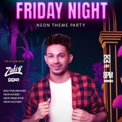 A neon themed version of the "Block Buster Friday Night" poster, highlighting the special production elements like neon goodies and face paint.