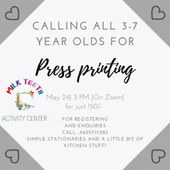 This online session was for a fun press printing workshop for 3-7 year olds. We used simple stationery and kitchen items to create a small, reusable printing press, allowing kids to explore colors and patterns in a very hands-on way.