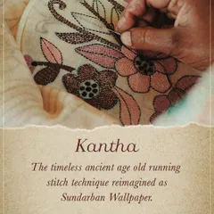 The Sundarban Wallpaper is inspired by Kantha, the timeless running stitch technique from Bengal. I have reimagined this ancient craft to create a wallpaper that tells stories through its detailed, embroidered textures.