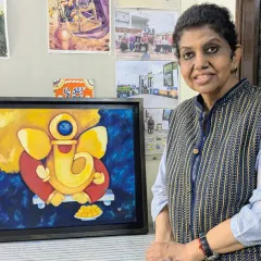 A closer look at Priyanka ma'am's stunning Ganesha painting. Created with acrylics, this piece showcases her unique style and devotion.