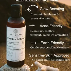 Meet our Utopian Dream Turmeric Facewash, the heart of our collection. This infographic shows you exactly why it's a crowd favourite. It's formulated to be gentle, effective, and earth-friendly, bringing a natural glow to your daily routine.