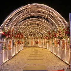 Our floral tunnel is one of the most photographed spots here. It's a beautiful, lit-up walkway that leads you into the main cafe area.