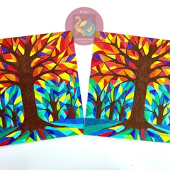 My contemporary "Tree of Life" series is a personal exploration of life's colorful and complex journey. This pair, with their stained-glass effect and rich, contrasting colors, represents the beauty of connection and makes a meaningful gift.