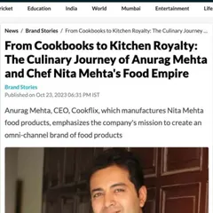 An article in the Hindustan Times detailing the culinary journey of Chef Nita Mehta and her son, Anurag Mehta. It tells the story of how they built a food empire from scratch, a legacy we are proud to continue.