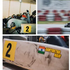 A close up of Samyuktha Nair's kart, proudly displaying her name and the Indian flag. We are dedicated to increasing the visibility and brand building of our female athletes.