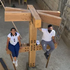 Two of our team members on the timber joinery mockup for the House of Galleries. Our process is highly collaborative, and we value the direct involvement of our team in the construction and fabrication process.
