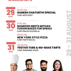 Here's a look at one of my packed workshop schedules. I offer a variety of classes, from a Ganesh Chaturthi special to fusion bakes for Diwali and New York Style Pizza.