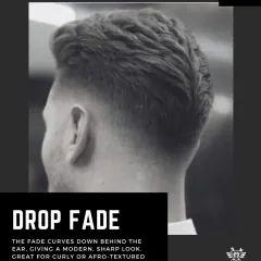 The Drop Fade is a modern twist on a classic. The fade curves down behind the ear, creating a unique, sharp look that works especially well for curly or afro-textured hair.