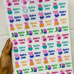 Say goodbye to lost items with these fun and durable name stickers. This sheet, customized with a Peppa Pig theme for Aaira, is perfect for labeling tiffin boxes, water bottles, and school books.