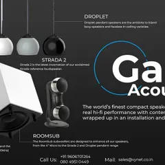Our partnership with Gallo Acoustics allows us to offer designer-friendly audio solutions. These compact spherical and pendant speakers deliver rich, hi-fi sound without the bulky boxes of traditional systems, matching any interior style.