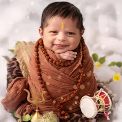 A blessed smile from our little Lord Shiva. This newborn, styled for the holy month of Shravan, gave us the most beautiful, serene expressions. I feel so blessed to capture these moments.