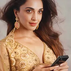 A beautiful close-up of Kiara Advani wearing the Lydia Cape Set, highlighting the intricate embroidery on the blouse and her elegant styling.