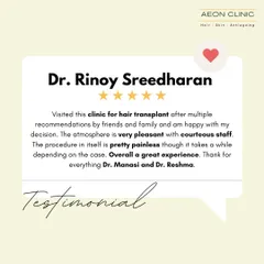 A 5-star review from Dr. Rinoy Sreedharan, who highlights the pleasant atmosphere, courteous staff, and painless procedure. We're happy we could provide a great experience.