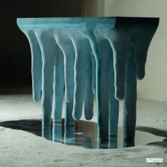 A different angle of the Ice Bloom console, highlighting the seamless transition from the flat tabletop to the flowing, icicle-like legs. This piece is a reflection of nature's beauty, handcrafted to bring a sense of tranquility and wonder indoors.