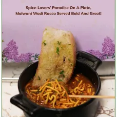 A paradise for spice lovers. This Malwani Wadi Rassa is a bold and flavourful curry from the Konkan coast, served with a crispy bread for dipping.