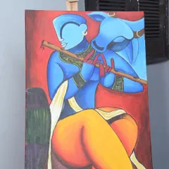 A stunning canvas painting of Lord Krishna by one of our talented students. This piece showcases the depth of skill and cultural inspiration that we nurture in our advanced painting classes, blending modern techniques with traditional themes.