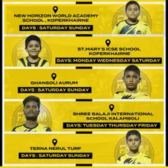 I have training centers across Navi Mumbai to make it convenient for you. This graphic shows our various locations and schedules, from Koparkhairne to Nerul, with batches for different days of the week.
