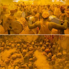 More scenes from the vibrant Vittal Birdev Yatra. This festival is a celebration of faith where everything is covered in yellow, and these ground-level shots capture the raw energy and devotion of the participants.