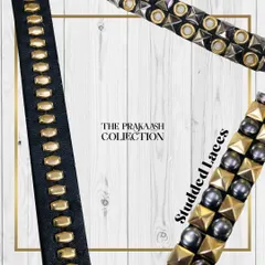 A collage showcasing our studded laces. The combination of different metallic finishes and shapes on a black base provides a bold, modern embellishment option for designers.