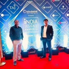 Our founders at the India Design Awards 2023 event in Bangalore. We are proud to represent our team and accept recognition for our modern and stylish interior design projects.