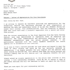 I am deeply grateful for this letter of appreciation from Maj. Nakul Verma, who trusted me with his dog Hobbes's train journey from Delhi to Dibrugarh. My goal is always to exceed expectations.