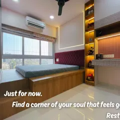 A wider view of this thoughtfully designed room, showing how every element works together to create a space that is both inspiring and organized.