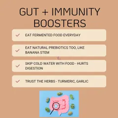 A healthy gut is key to a strong immune system. I recommend eating fermented foods, natural prebiotics like banana stem, and trusting traditional herbs like turmeric and garlic to support your digestive health.