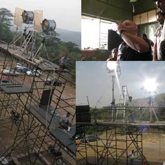 For the film 'Delhi Belly', we constructed a multi layer scaffolding tower to rig an Arri 18kW Fresnel. This allowed us to create a consistent sunlight effect for a house interior that was shot on a set, matching the exterior shots filmed at a real location.