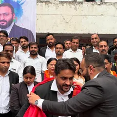Being honored by a member of the newly elected executive committee of the Shahdara Bar Association during my birthday celebration.