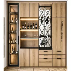 I love this crockery and bar unit design! It has everything: a glass cabinet for display, a built-in wine rack, and plenty of drawers and cupboards for hidden storage.