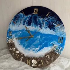 Another beautiful ocean clock, showcasing deep blue waters and a shoreline dotted with shells and stones.