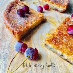 Slices of my vegan vanilla cherry lime cake. It's made with whole wheat flour and has a light, refreshing flavour.