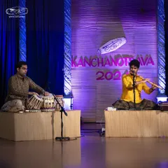 A beautiful shot from our performance at Kanchanotsava 2024. I had the pleasure of accompanying the brilliant bansuri prodigy Shadaj Godkhindi in a Hindustani recital that captivated the audience.